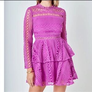 Endless Rose Vibrant Pink/Orchid/Magenta Crochet Lace Mini Dress NWT